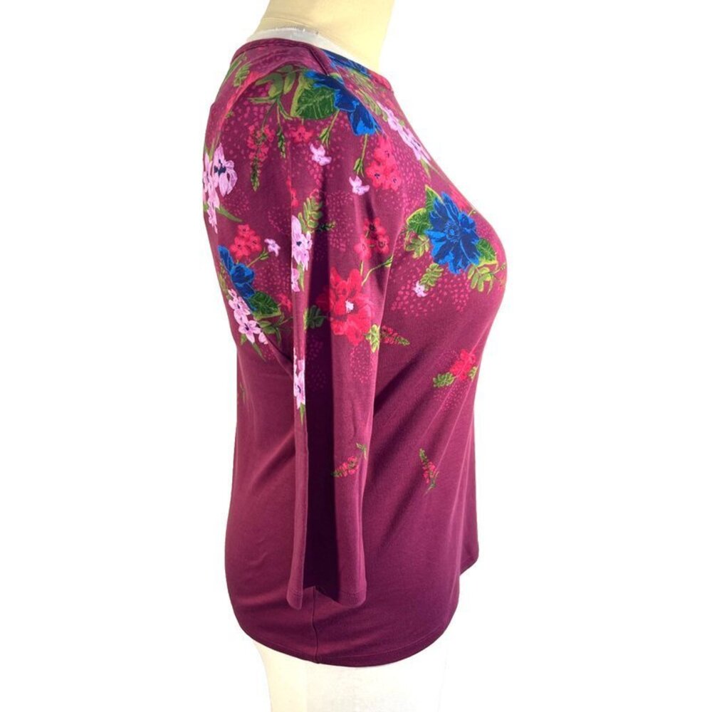 Style & Co Long Sleeve Tee Shirt Women's XL Floral on Purple Boat Neck 3/4 Sleev - Picture 5 of 13